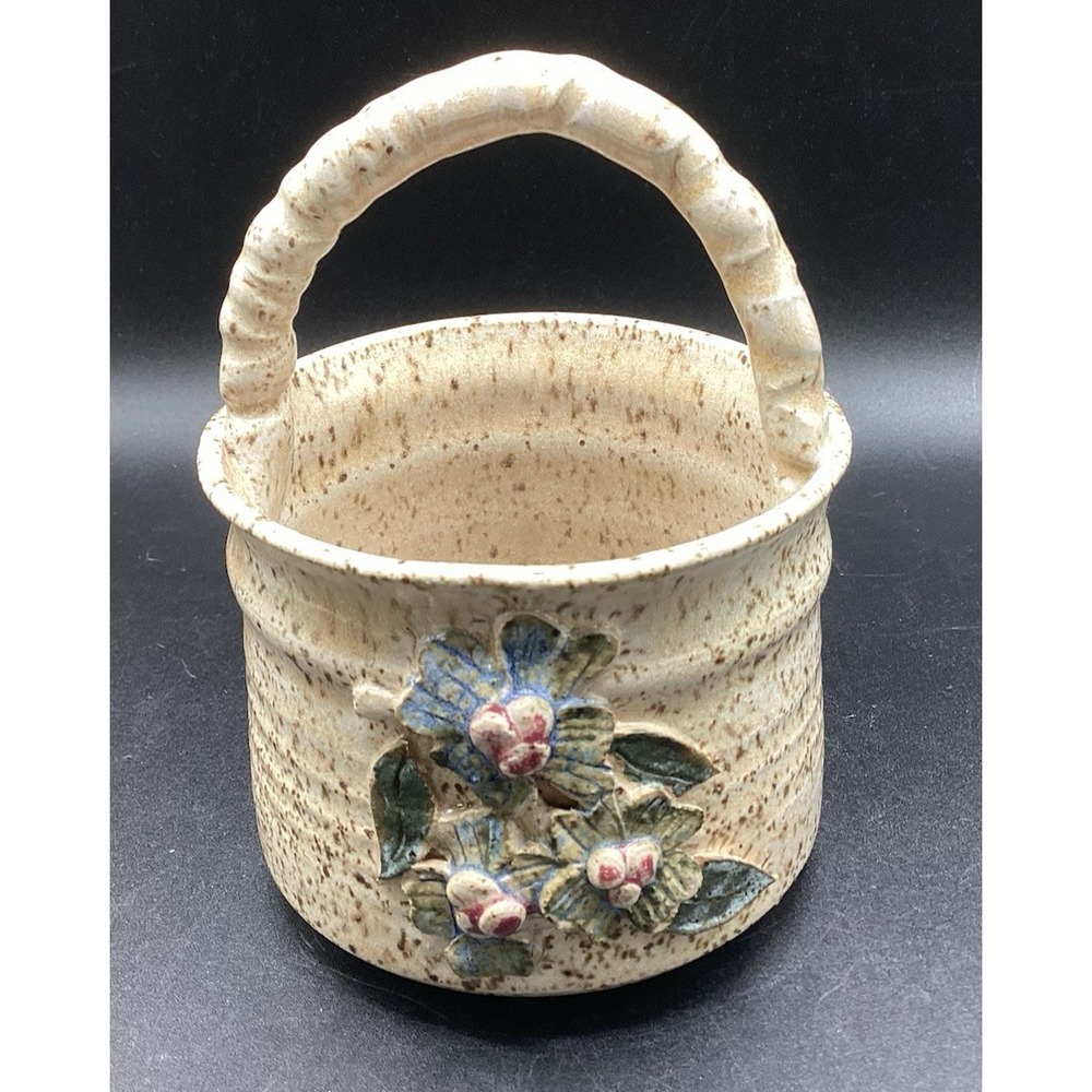 Vintage Basket Handmade‎ Floral Art Pottery 4.75" x 3.5" Cottagecore Grandmacore